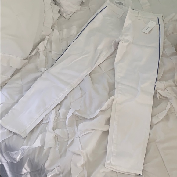 White crop jeans with blue stripe down sides - Picture 1 of 3